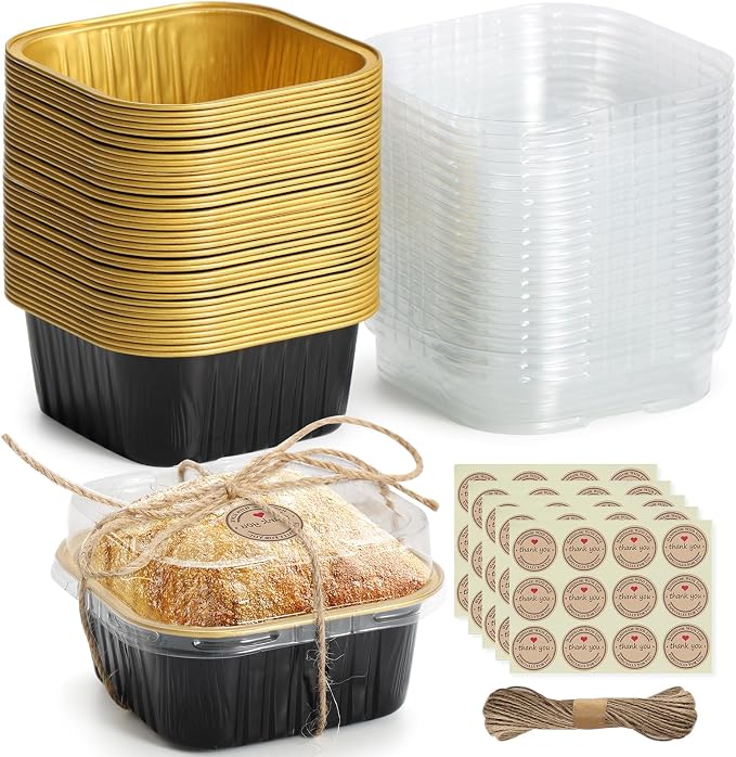 Mini Square Baking Cups with Lids, 50 Pcs 5oz Aluminum Foil Cupcake Tins with Lids, Disposable Ramekins Flan Cake Pans Tins for Souffle, Dessert, Valentine, Wedding, Party Small Cake Containers by NorxzioreDessertBoxes