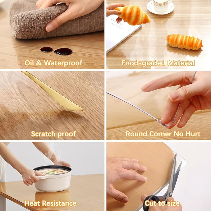 Clear Table Protector 17 X 48 Inch Thick Plastic Table Cover Protector Waterproof PVC Clear Tablecloth Protector Pad Vinyl Desk Top Protector Mat for Wood Coffee Glass End Sofa Side Dining Room Table - Image 3