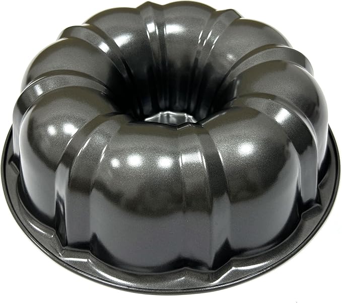 Kundalini Classic Bakeware 9.5 Inch Non-stick Fluted Cake Pan,Heavy Duty Carbon Steel Tube Baking Mold Gray by Kundalini