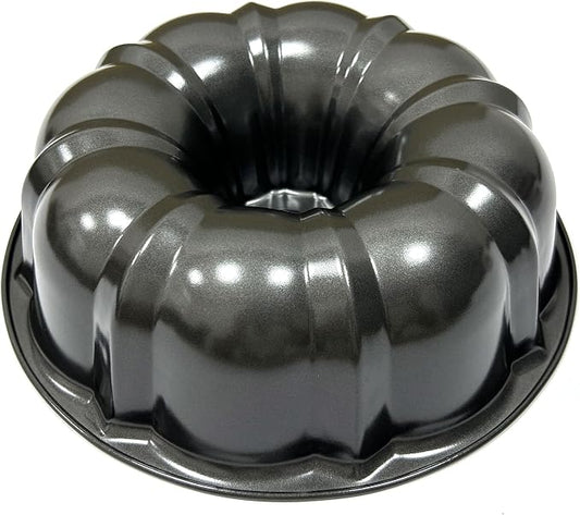 Kundalini Classic Bakeware 9.5 Inch Non-stick Fluted Cake Pan,Heavy Duty Carbon Steel Tube Baking Mold Gray by Kundalini
