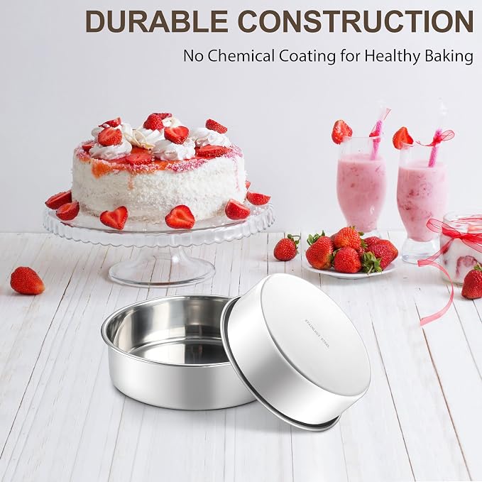 Homikit Round Cake Pan Set of 2, 8 Inch Stainless Steel Baking Layer Cake Pans, 2” Non Toxic Healthy Deep Nonstick Cake Tins, Leak-proof & Easy Releasing, Oven & Dishwasher Safe - Image 5