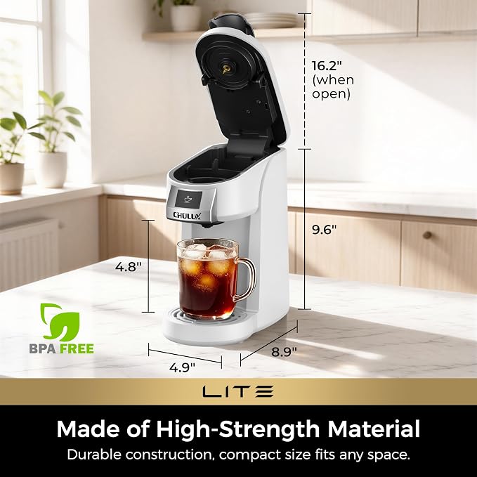 CHULUX Lite Single Serve Coffee Maker for K Cup with One Touch Brew, White | Boiler Fast Heating System, Unique Split-Flow Nozzle, Designed for Standard Mugs, 5 to 12 oz Brew Sizes, Single Cup Reservoir - Image 7