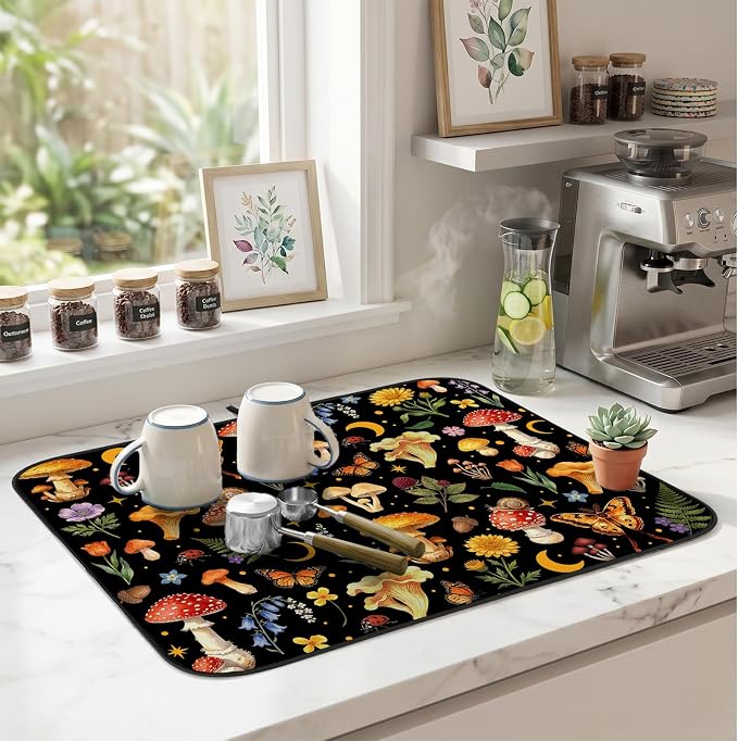 Forest Aesthetic Dish Drying Mat for Kitchen Counter Coffee Bar 18x24 in | Decorative Non Slip Absorbent Kitchen Dishes Drainer Mat, with Anti-slip Rubber Backing & Hanging Loop, for Sink, Home Gift - Image 5