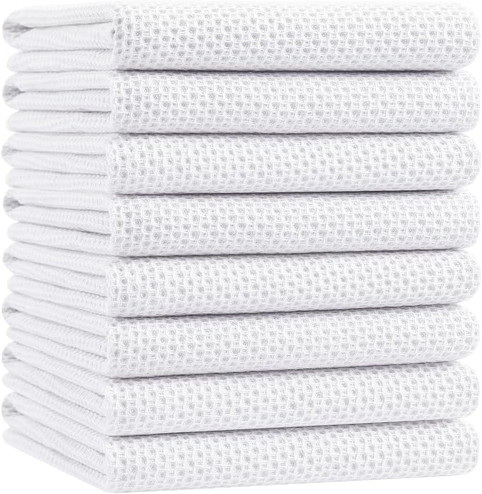 Homaxy 100% Cotton Oversized Waffle Weave Kitchen Towels 8-Pack, White | 20 x 28 Inches, Ultra Soft Absorbent Dish Towels, Quick Drying Large Cleaning Towels by Homaxy