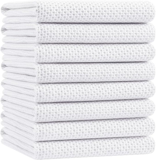 Homaxy 100% Cotton Oversized Waffle Weave Kitchen Towels 8-Pack, White | 20 x 28 Inches, Ultra Soft Absorbent Dish Towels, Quick Drying Large Cleaning Towels by Homaxy