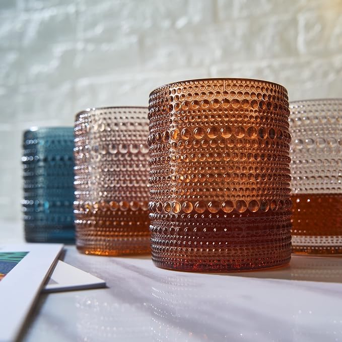 Vintage Beaded Hobnail Tumbler, Colored Drinking Glasses, Set of 6 | 11 oz | Vintage Colored Glass, HAND WASH ONLY, Comfortable Grip, Ideal for Whiskey, Water, Wine, Cocktails & Everyday Beverages - Image 6