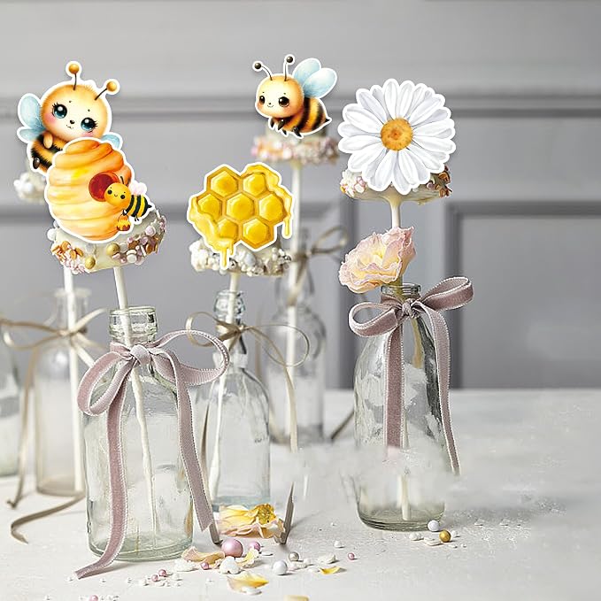 48 PCS Edible Bumble Bee Cupcake Toppers Wafer Paper Oh Babee Cake Decorations for Bee Theme Baby Shower Kids Boys Girls Birthday Cake Party Decoration - Image 5
