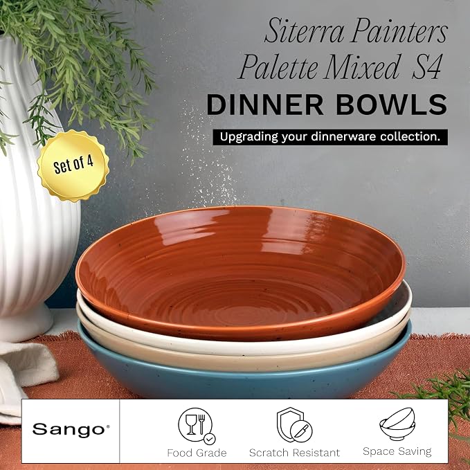 Sango Siterra Painter's Palette Stoneware Pasta Bowls (Set of 4) – Pasta & Serving Bowls, Earthy Reactive Glaze, Multi Assorted Colors, Microwave & Dishwasher Safe, for Everyday Dining & Entertainment - Image 2