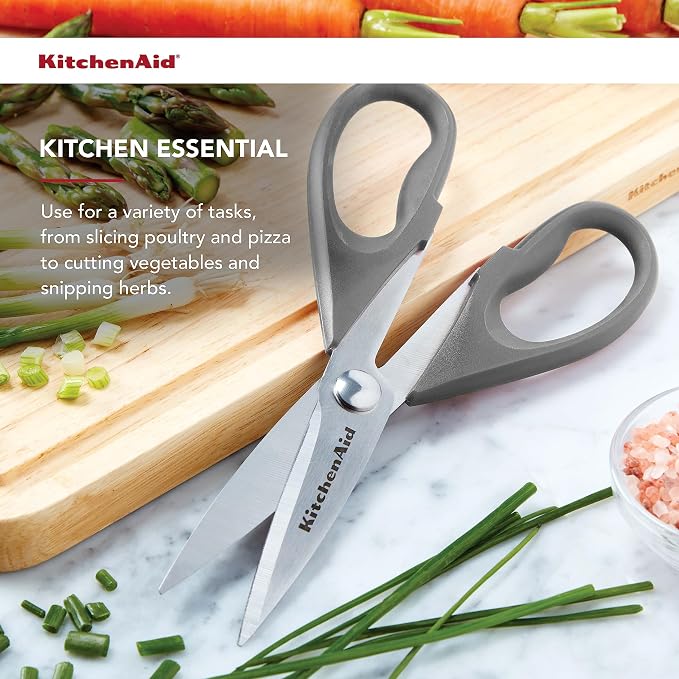 KitchenAid All Purpose Kitchen Shears with Protective Sheath Durable Stainless Steel Scissors, Dishwasher Safe, Soft Grip Comfort Handle, 8.72 Inch, Gray - Image 3
