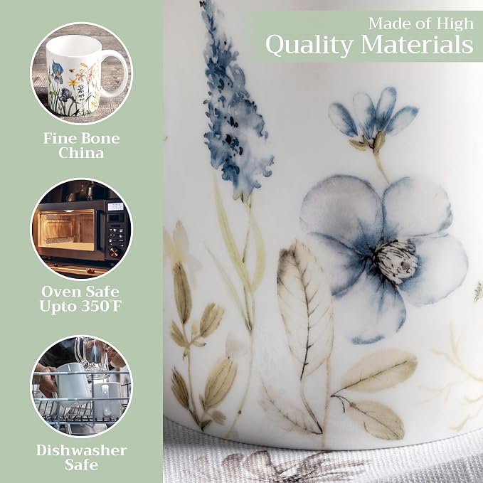 Maison d' Hermine Coffee Mug with Handles Tea Cups (15 Ounce, Pack of 1) | Fine Bone China Coffee Mugs for Hot Beverages Cappuccino Latte Home Restaurant Spring Summer -Ice Florals - Forsty Morning - Image 3