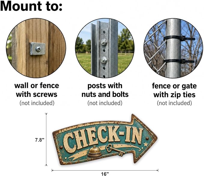 Check-In Right-Pointing Arrow Sign — Die-Cut Metal Directional Wall Decor | powder-coated metal, vintage, durable print, ready to hang - Image 3