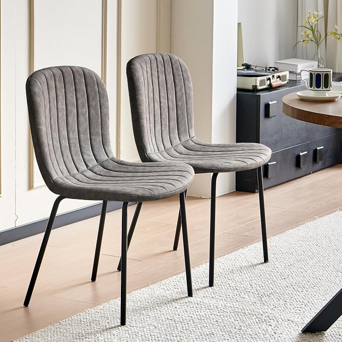 37 Inch Round Dining Table Set for 4, Modern Small Circle Kitchen Coffee Set for Apartment Living Room Office, Save Space(1 Wooden Table + 2 Grey PU Leather Chairs) - Image 7