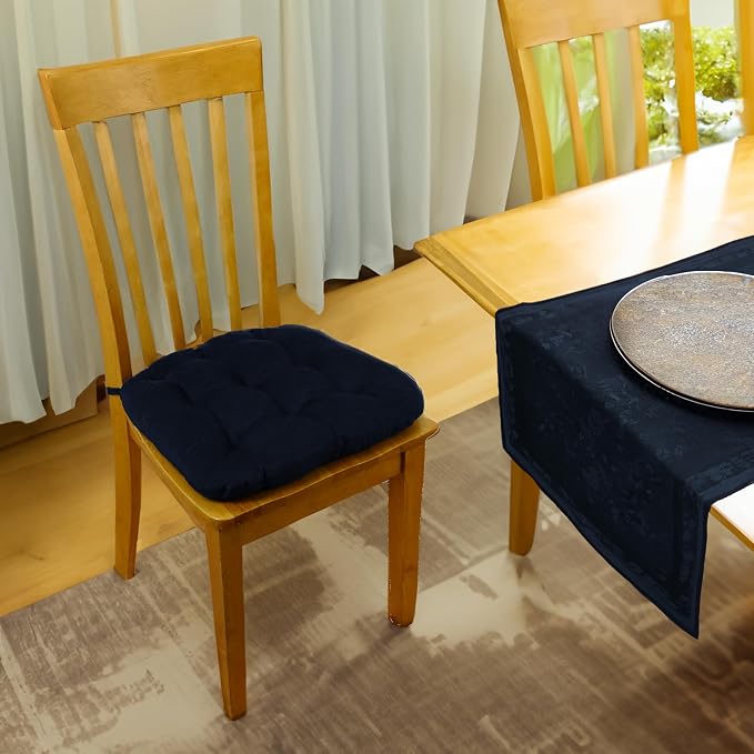 Barnett Home Decor Dining Chair Pad with Ties Corduroy Navy Blue -Size Medium 16.5 x 18 16.5 x 18 Chair Cushion - Latex Foam Fill Cushion, Reversible, Machine Washable - Pinwale XL - Image 4