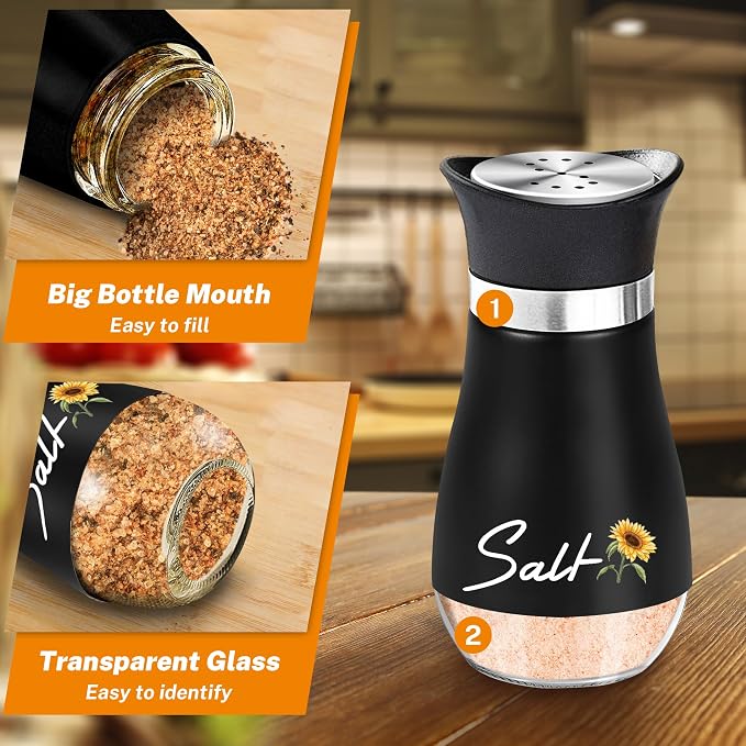 Black Sunflower Salt and Pepper Shakers - 4 oz Farmhouse Kitchen Set | Sunflower Design Adds Farmhouse Charm to Kitchen Tables and Holiday Decor for Housewarming, Thanksgiving and Christmas. - Image 4