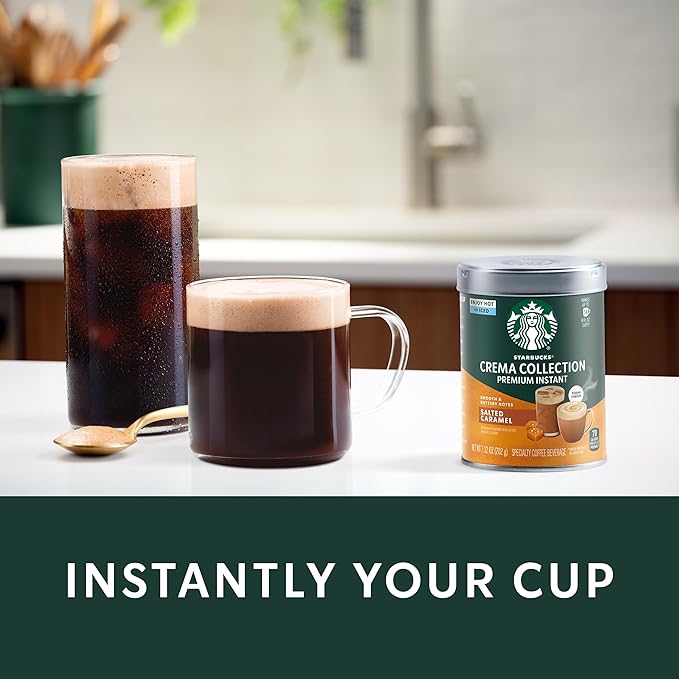 Starbucks Crema Collection Premium Instant Salted Caramel Flavored Instant Coffee, 100% Arabica Beans, 3 Tins (7.12 Oz Each)