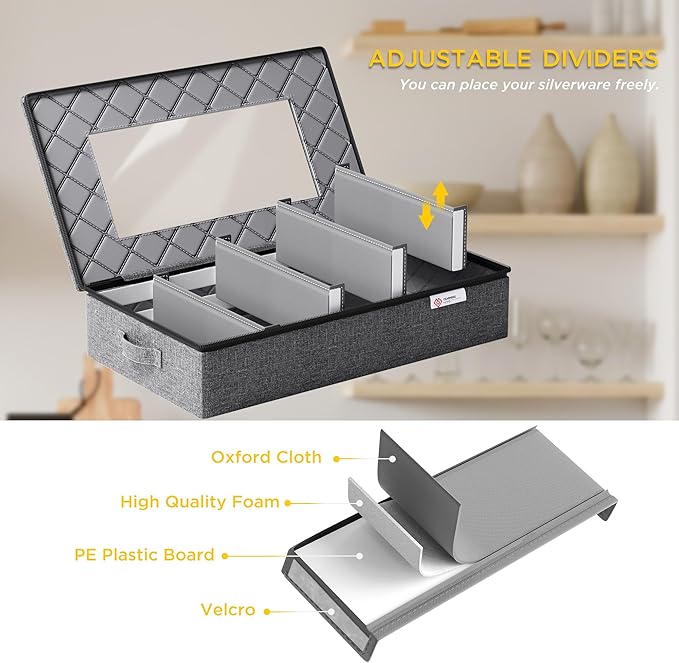 China Storage Containers Hard Shell,Moving Boxes for Mugs,Wine Glassess,Plates,Sausers,Utensils and Dinnerware, Sturdy Dish Organizer with Felt Dividers,8-Piece Set,Grey - Image 4