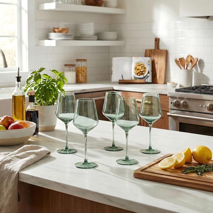 Green Wine Glasses Set of 6, Handblown Colored Wine Glasse,Green Coloful Glassware，17OZ for Red or White Wine - Image 2