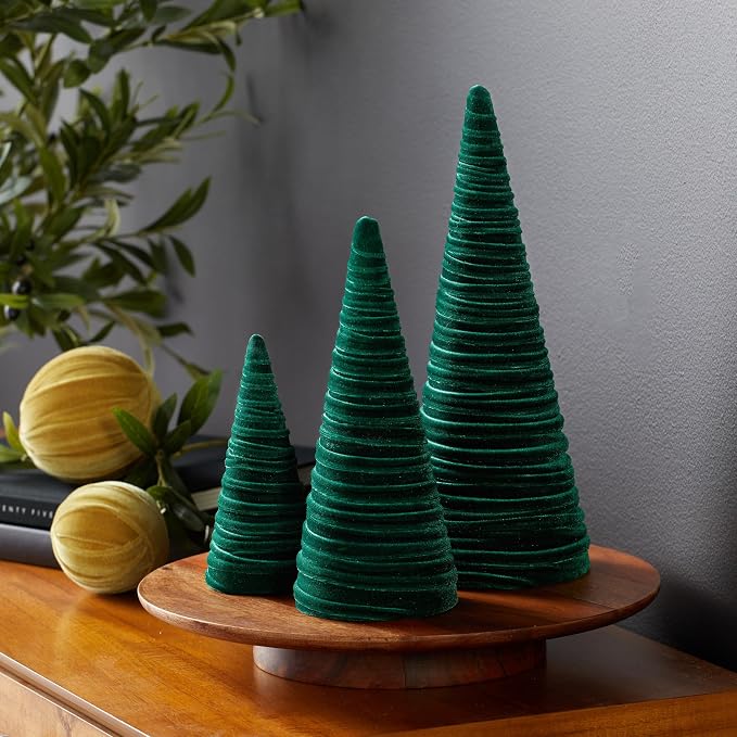 Your Heart's Content Emerald Velvet Trees Set of 3, Elegant Winter Mantel Decor, Valentine Tabletop, Classic Winter Wedding Centerpiece, Cozy Farmhouse (Emerald) - Image 2