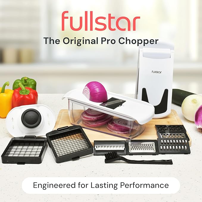 Fullstar Pro Original Vegetable Chopper & Mandoline Slicer Kitchen Gadget | 8 in 1 Veggie Slicer, Onion & Fruit Cutter with Sharp Stainless Steel Blades & Container, All-in-One Meal Prep Tool (White) - Image 2