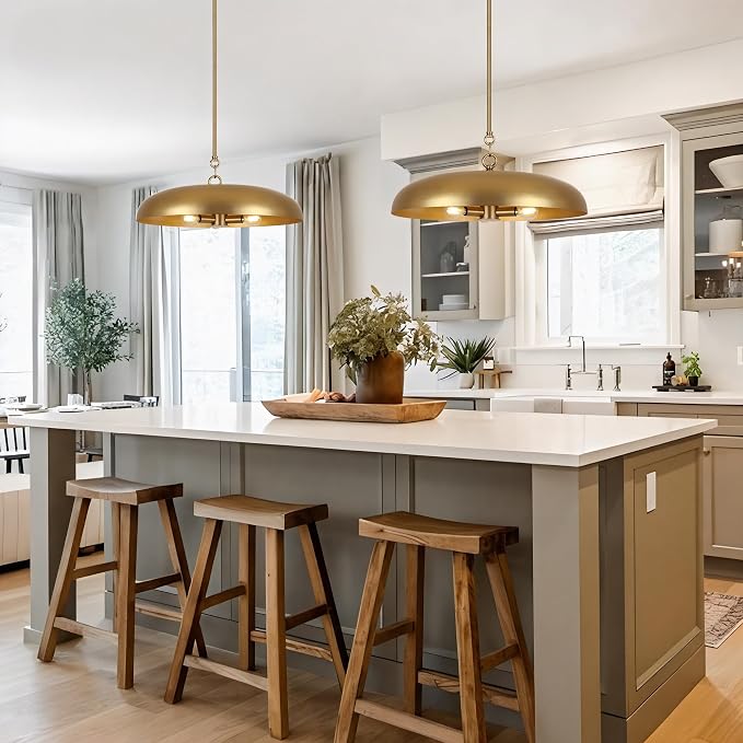 LamQee 20 Inch Oversized Large Pendant Lights, 3-Lights Brushed Gold Modern Dome Chandelier, Farmhouse Metal Pendant Lighting Fixture Ceiling Hanging for Kitchen Island, Dining Room Over Table, Bar - Image 3