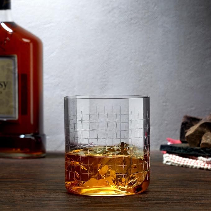 NUDE GLASS NUDE Whiskey Glasses Set of 4 DOF – 13.25 oz Finesse Grid Lead-Free Crystal Old Fashioned Glass - Image 2