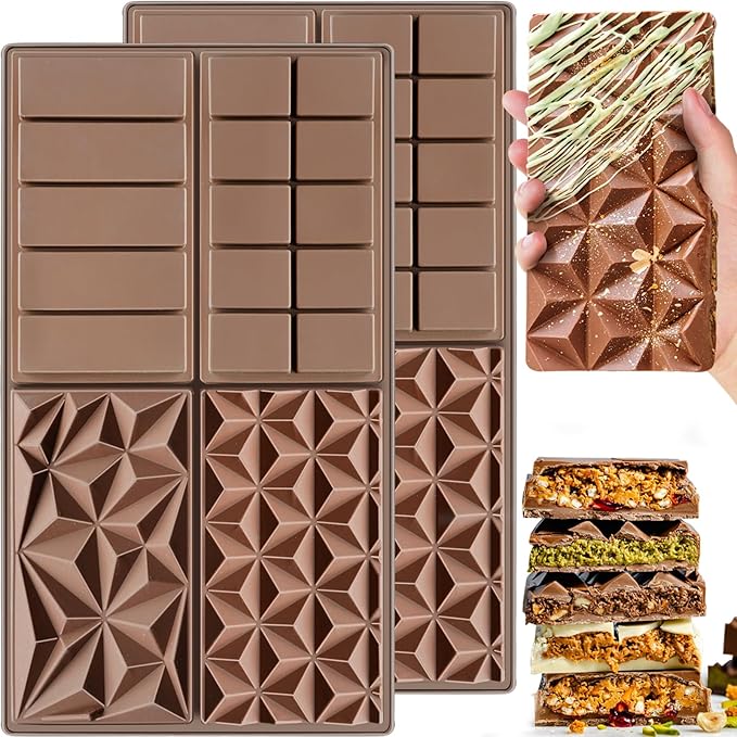 HKNMTT Chocolate Bar Silicone Molds 4 Shape, Large Stuffed Dubai Pistachio Deep Bar Moulds Kit 0.85 Inch Thick Big, Ideal for Homemade Making Bar Candy Bar Bpa Free DIY 2PCS