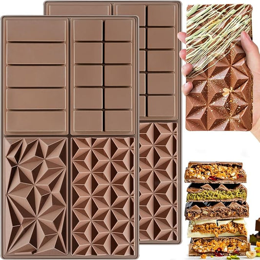 HKNMTT Chocolate Bar Silicone Molds 4 Shape, Large Stuffed Dubai Pistachio Deep Bar Moulds Kit 0.85 Inch Thick Big, Ideal for Homemade Making Bar Candy Bar Bpa Free DIY 2PCS