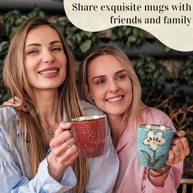 Maxdot 6 Pcs 12oz Ceramic Coffee Mugs Sets Glazing Process Cappuccino Mug Floral Ceramic Tea Cups Idea Gift Set for Women Porcelain Cup for Coffee, Cocoa, Tea, Latte (Retro) (Retro) - Image 7