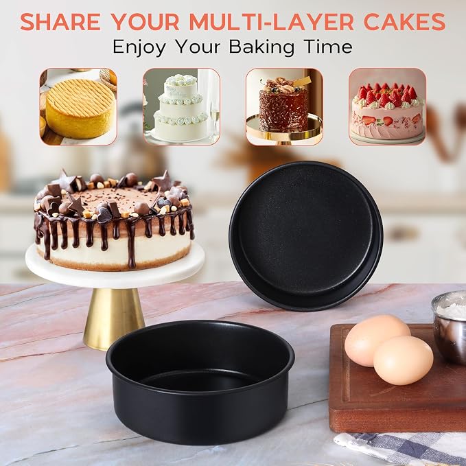 Onader 6 Inch Small Cake Pans Sets of 3 for Baking, Round Smash Cake Baking Pans for Birthday Wedding, Stainless Steel Core with Nonstick Coating - Image 5