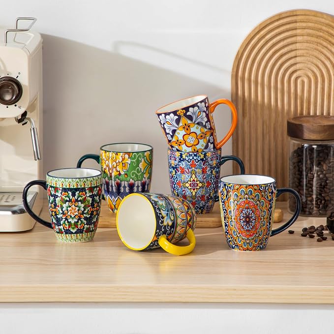 vancasso SIMI 12 oz Coffee Mugs Set of 6, Ceramic Mug with Handle, Boho | Coffee Cups for Latte, Tea, Cappuccino & Hot Chocolate, Easy-Grip Mug, Dishwasher & Microwave Safe, Bohemian Gift Set - Image 9