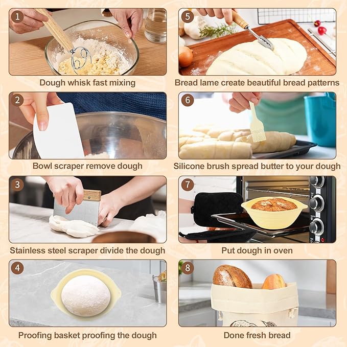 Sourdough Starter Kit 13Pcs Sourdough Bread Baking Supplies, Complete Bread Making Tools 9in Round & 10in Oval Silicone Banneton Proofing Basket Set with Sour dough Starter Jar