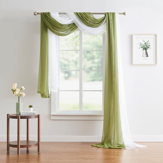 Warm Home Designs 55 x 216 Sage Green Sheer Window Scarf. AM Sage 216" | Extra Long Window Scarves Valances are Great As Wedding Arch Draping Fabric, Bed Canopy Or for Decorative Project. - Image 6