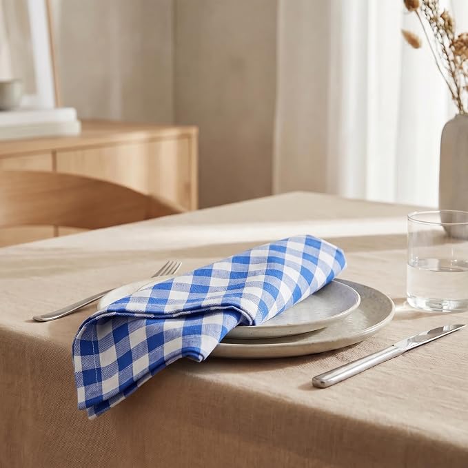 Urban Villa Cloth Napkins Cotton 20x20 (Set of 12) Blue Cheks - Image 4