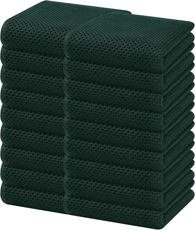 Homaxy 100% Cotton Waffle Weave Kitchen Dish Towels 18-Pack, Blackish Green | 13 x 28 Inches, Ultra Soft Absorbent Dish Towels, Quick Drying Cleaning Towels by Homaxy
