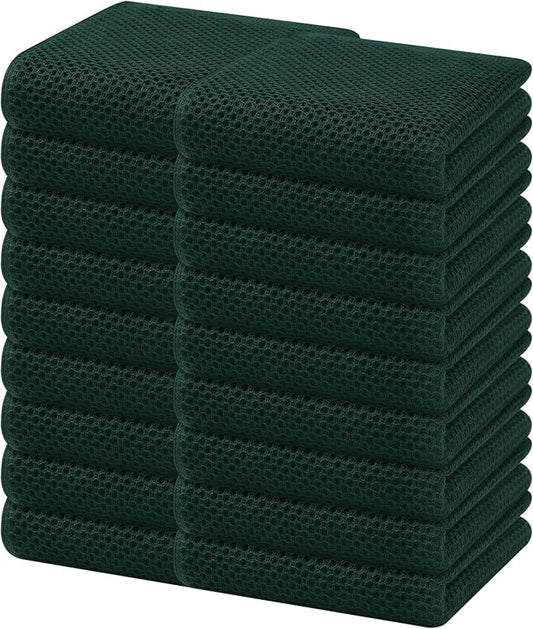 Homaxy 100% Cotton Waffle Weave Kitchen Dish Towels 18-Pack, Blackish Green | 13 x 28 Inches, Ultra Soft Absorbent Dish Towels, Quick Drying Cleaning Towels by Homaxy