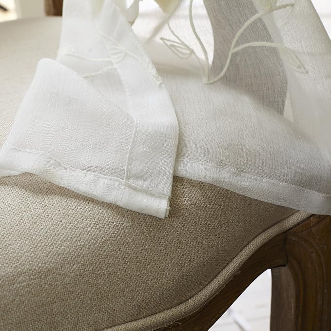 Beige Bird Embroidered Sheer Curtains, 59 x 79, 2 Panels | Country Home Style, Lightweight Voile Fabric, Filters Natural Light, for Living Room and Dining Room - Image 7