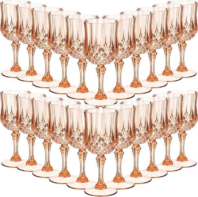 Sliner 48 Pcs 7oz Plastic Vintage Wine Glasses Drinking Goblets Unbreakable Crystal Water Glassware Reusable Diamond Champagne Flutes Cups for Wedding Banquet Birthday Party Supplies (Rose Gold) by Sliner