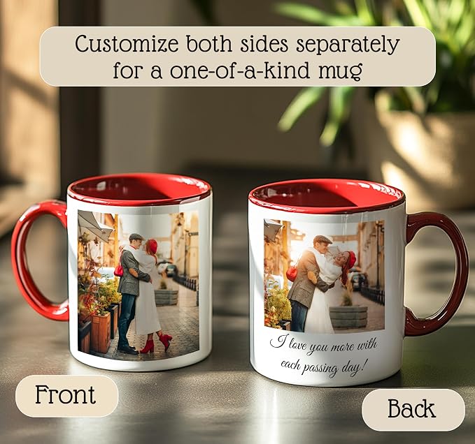 Personalized Coffee Mug | Custom Photo Text or Logo Ceramic Mug | Customized 11 Oz Tea Cup – Unique Gift for Men & Women | Taza Personalizadas Design with Picture and Words | White – Red - Image 4
