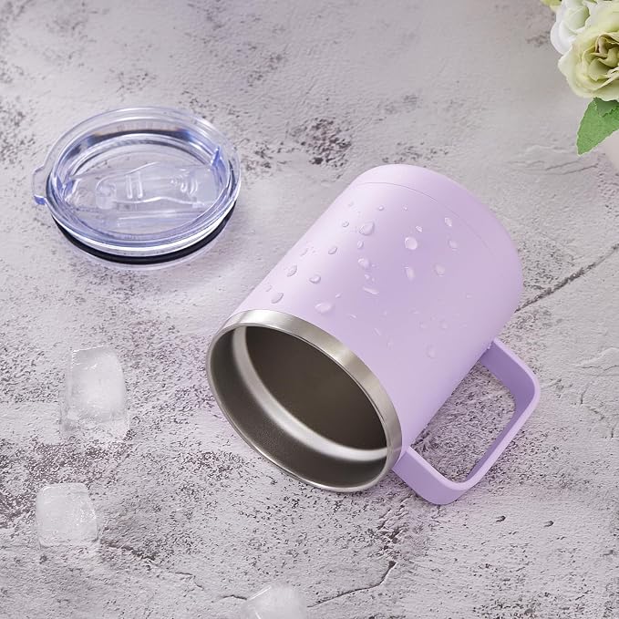 MEWAY 12oz Coffee Mug With Handle and Sliding Lid,Stainless Steel Travel Tumbler Cup with Handle,Double Wall Vacuum Insulated Camping Cup for Hot & Cold Drinks Tea (Lilac,Set of 1) - Image 7