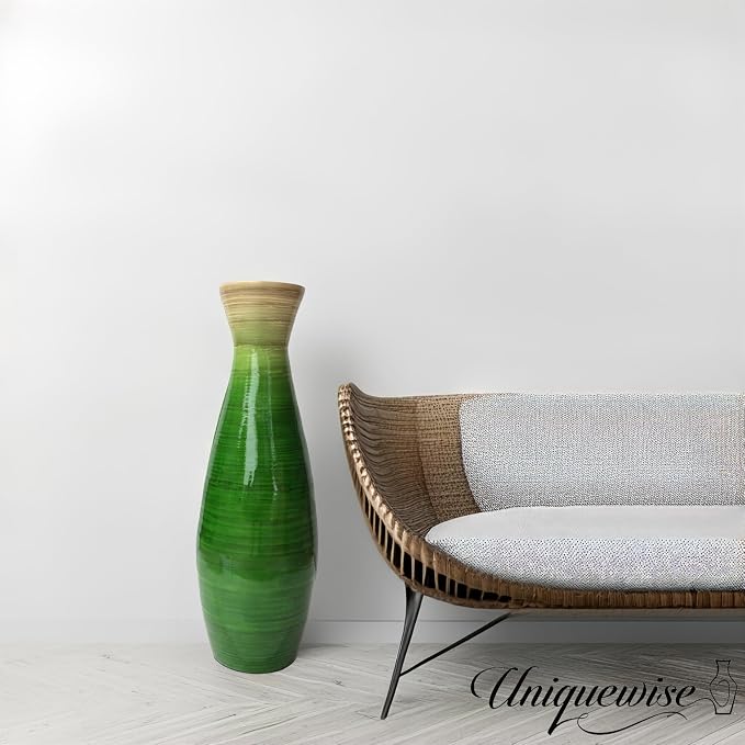 Uniquewise 24" Classic Bamboo Floor Vase Handmade, for Dining, Living Room, Entryway, Fill Up with Dried Branches Or Flowers, Glossy Green - Image 5