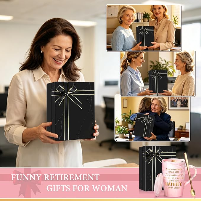 Retirement Gifts for Women, A Wise Woman Once Said I'm Outta Here Funny Retirement Mug, Coworker Leaving Farewell Going Away Gift,14 oz Pink Marble Ceramic Mug with Real Gold Print & Gift Box - Image 8