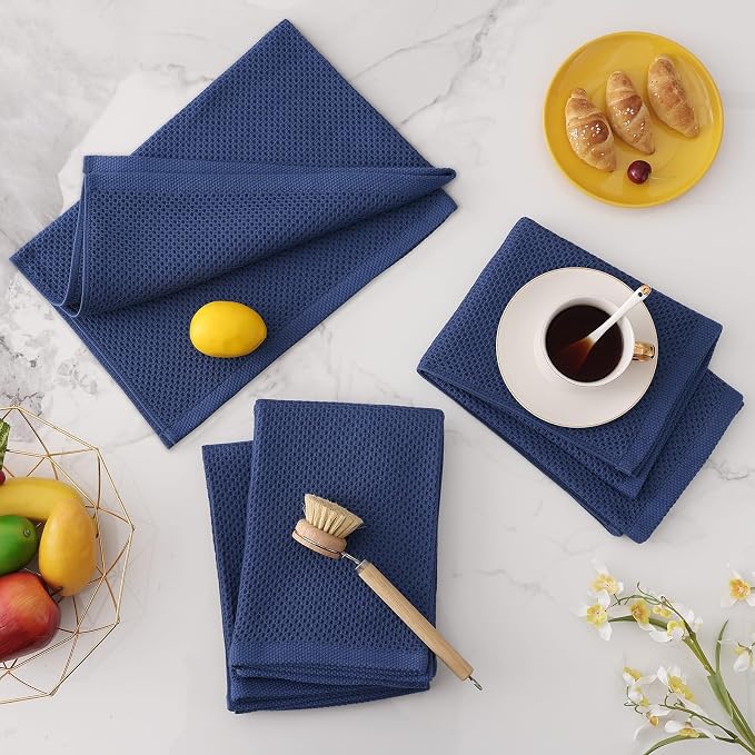 Homaxy 100% Cotton Oversized Waffle Weave Kitchen Towels 4-Pack, Navy Blue | 20 x 28 Inches, Ultra Soft Absorbent Dish Towels, Quick Drying Large Cleaning Towels - Image 7