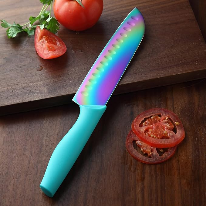 Marco Almond Knife Block Set 14PC Rainbow Kitchen Knives Set | Forged Stainless Steel,Razor Sharp,Anti-Rust,Restaurant Grade,Ergonomic Handle,Full Tang,Restaurant Grade,Gift Box - Image 6
