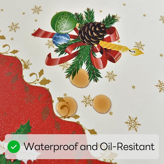 Christmas Tablecloth Heavy Duty Vinyl Red 54x54 inch Rectangle Christmas Table Cloth Reusable Waterproof Foldable Plastic Tablecloths PVC Xmas Table Cover for New Year Party Decor - Image 4