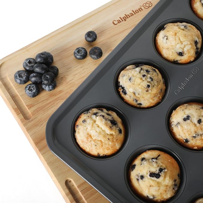 Calphalon Legacy 12 Cup PFA Free Nonstick Cupcake Muffin Pan Baking Pan in Blue, Heavy Gauge Steel Bakeware for Even Heating, Oven Safe Muffin Tray for Cupcakes - Image 4