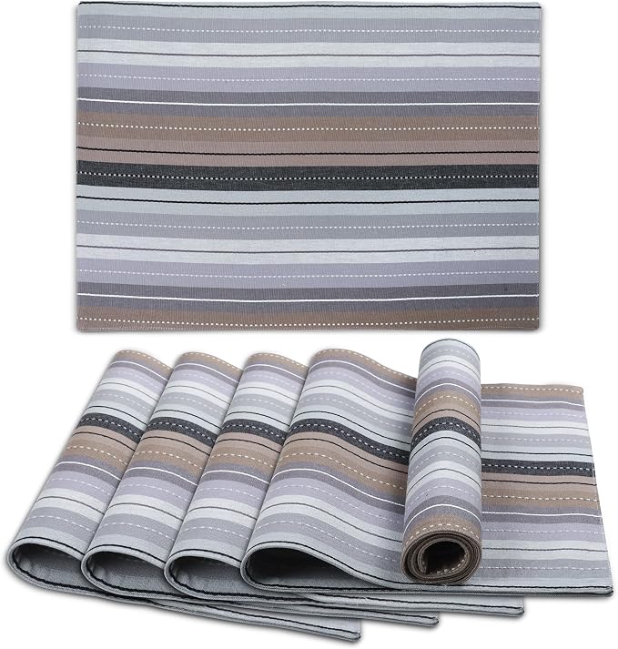 Urban Villa Two Tone Placemat Cotton Tablemat 14x20 (Set of 6) Greymulti - Image 6