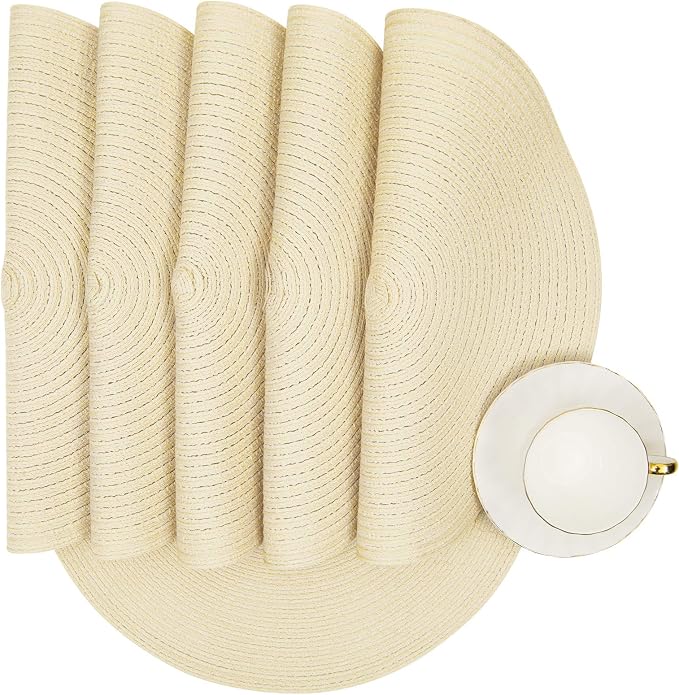 SHACOS Round Braided Placemats Set of 6 Round Table Place Mats for Dining Tables 15 inch (Cream, 6) - Image 9