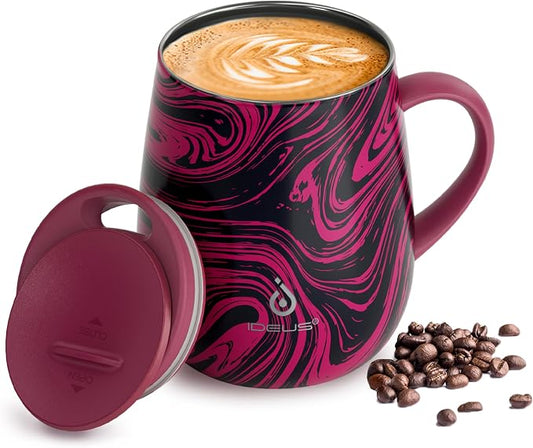 Ideus 16 oz (470 ml) Insulated Coffee Mug with Handle and Lid, Double Wall Stainless Steel Vacuum Thermal Coffee Mug, Travel Coffee Cup Thermal Cup for Home and Office (Red Zebra) by IDEUS