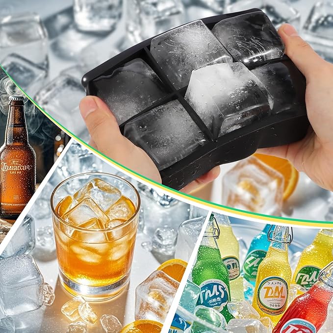 Silicone Ice Cube Tray, Easy Release Flexible Ice Cube Tray with Removable Lid, 24 Ice Cub Per Tray for Whiskey, Freezer, Cocktail, Reusable & BPA Free (6 Square+Circle)