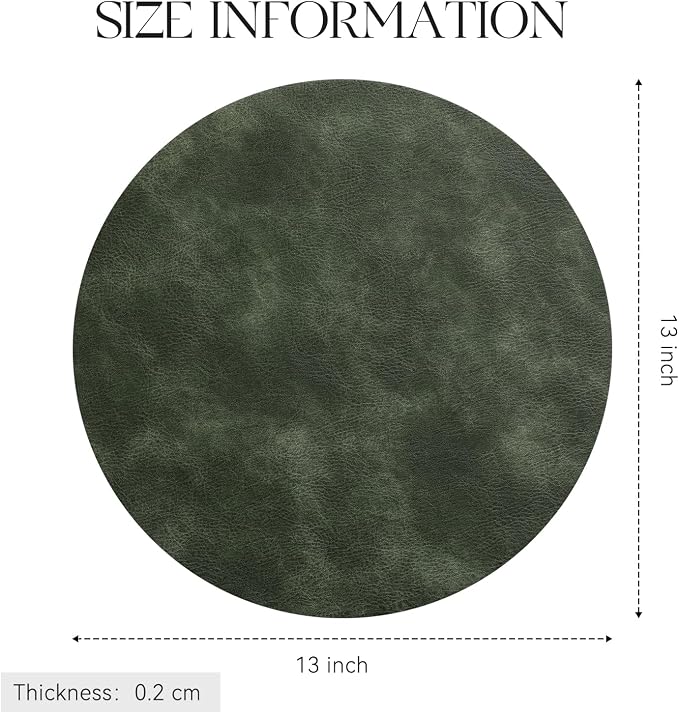 MOSAYT 13 Inch Round Vinyl Placemats Set of 6 - Faux Leather 100% Waterproof Oil-Proof Wipeable PU Place Mats, Heat Resistant Reversible Table Mats for Kitchen, Dining, Outdoor, Olive Green - Image 5